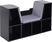 HOMCOM Modern Stílusú 2 az 1-ben Könyvszekrény Pad 6 Rekesszel és 3 Párnával 102L x 30W x 61H cm Fekete Szürke | Aosom