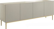 Nicole komód 200 cm négyajtós, bordázott előlap - kasmír / arany lábak