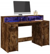 füstös tölgy színű szerelt fa íróasztal LED-ekkel 140x55x91 cm