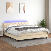 krémszínű szövet rugós és LED-es ágy matraccal 180 x 200 cm