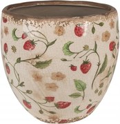 Kerámia kaspó bézs-piros eper díszítéssel Bertjan L 18