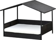 PawHut Rattan Kutyaház Tetővel, Emelt Kutyafekhely Kisméretű és Közepes Méretű Kutyák Számára, Hűsítősállás Fém Vázon, Kinti Kutyafekhely, 69 x 98 x 7