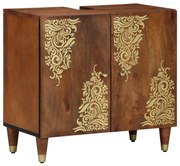 fürdőszobai mosdószekrény Méz barna arany részletekkel Tömör Fa