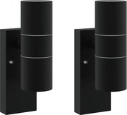 vidaXL Kültéri Fali Lámpa 2 pcs Fekete 7 x 10 x 22 cm