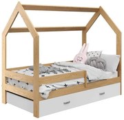 Gyerekágy HÁZIKÓ D3 fenyő 80 x 160 cm Matrac: Matrac nélkül, Ágyrács: Ágyrács nélkül, Ágy alatti tárolódoboz: Fehér tárolódoboz
