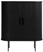 Fekete szekrény tolóajtóval, tölgyfa dekorral 100x118 cm Nola – Unique Furniture