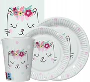 Cica étkészlet szett bögrék, tányérok, eldobható szalvéták