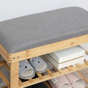 HOMCOM Cipőszekrény Pad Cipőtároló 2 Polccal Szürke Párnával Bambuszban | Aosom