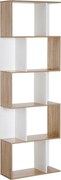 HOMCOM 5-Szintes Könyvespolc Fa Könyvespolc S-alakú Modern Dizájn Nappaliba Irodába 60x24x184,5 cm Fehér és Fa | Aosom