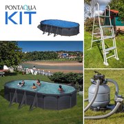GRE KIT GRAPHITE fémfalas családi medence szett 7,3 x 3,75 x1,2 m