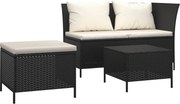 vidaXL 3 részes fekete polyrattan kerti ülőgarnitúra párnákkal