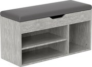 HOMCOM Párnázott Bejárati Cipőtartó, Helytakarékos Cipőállvány 3 Rekesszel, PU Bőr Üléssel, Nappali és Előszoba Használatra, 80x30x43 cm, Fekete és Sz