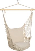 Outsunny Függő Swing Hinta Fotel 2 Pamut Párnával, Fa Rúddal 120 kg Teherbírása Függő Fotel Belső és Külső Használatra Krém | Aosom