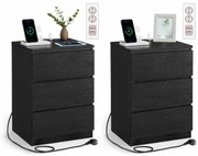 Éjjeliszekrény 2 darabos szett, 2 hálózati aljzattal és 2 usb-porttal, fekete színben