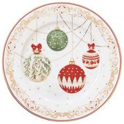 Karácsonyi gömbökkel díszített porcelán desszertes tányér Christmas Eve