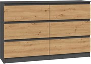 M6 120 2x3, fiókos szekrény, antracit-tölgy