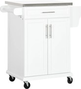 HOMCOM Modern Konyhai Sziget Szekrény 4 Kerekével 1 Fiókkal 1 Törölközőtartóval 1 Fűszertartóval és Állítható Polccal 83.5x45.7x90.5 cm Fehér | Aosom