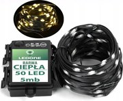 Karácsonyfa fényfüzér Meleg Pvc zsinór IP44 Drót 50 Led 5m meleg elemes