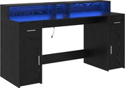 vidaXL Asztal LED -es lámpákkal Musta tammi 160 x 55 x 91 cm Faanyag