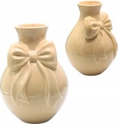 Kerámia váza bézs masnival kicsi dekoratív 24 cm