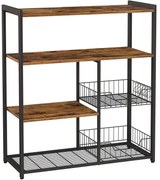 Konyhai állópolc konyhasziget tárolópolcokkal drótkosárral, rusztikus barna, 80 x 35 x 95 cm