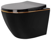 Felfüggesztett WC-csésze Rea CARLO Mini Rimless Duroplast Flat Black Gold Edge