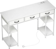 HOMCOM számítógép íróasztal 2 USB töltőporttal és 2 konnektorral, 120 x 40 cm, tárolóval, állítható polcokkal és 3 szövet fiókkal, munkagép, acélszerk