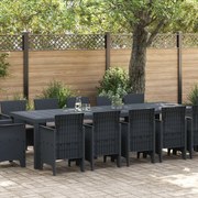 13 darabos Kerti Étkezőkészlet Párnákkal Antracit Polirattan, Kert Asztal Antracit 150x100x73 cm Polirattan, Kerti Székek Párnákkal 4 db Antracit Polirattan
