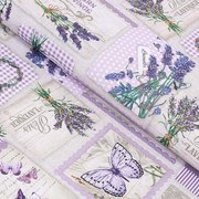 Goldea teflon szövet terítőknek - patchwork levandula és pillangó mintás 160 cm