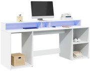 fehér szerelt fa íróasztal LED-világítással 200 x 55 x 91 cm