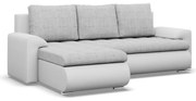 Tokio sarokkanapé, 2 ágyneműtartóval, fonott + műbőr, baloldali, szürke - fehér