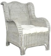 szürke természetes rattan és lenvászon kanapé párnával