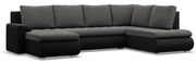 Tokio U sarokkanapé, 3 ágyneműtartóval, bársony + műbőr, jobboldali, szürke - fekete