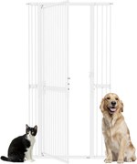 PawHut 180 cm magas állatbiztonsági kapu — állítható 76–104 cm szélesség, 3,5 cm pálcaköz, nyomásos vagy csavaros rögzítés, kézi zár, fehér | Aosom