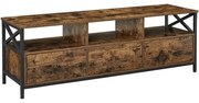 Tv-állvány 3 fiókkal és tárolópolcokkal, 147 x 50 x 40 cm, rusztikus