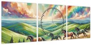 Kép – Vágtázó lovak a tájban (órával) (90x30 cm)