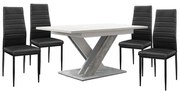 Maasix WTS Magasfényű Fehér-Szürke X 4 személyes étkezőszett Fekete Coleta székekkel N