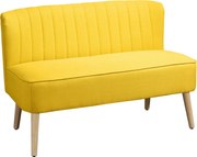 HOMCOM kar nélküli kétszemélyes szövetkanapé dekoratív varrással — párnázott, helytakarékos modern kanapé gumifa lábakkal, 117 x 56,5 x 77 cm, sárga |