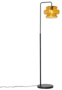 Retro állólámpa fekete színben, narancssárga üveggel - Denise