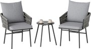 Outsunny 3 részes Rattan Bistro Szett, Ülőgarnitúra, Kert Bútor 2 Kerti Székkel, Kávézóasztal, Levehető Párnákkal, Erkély Bútor Szett Kerthez, Teraszh