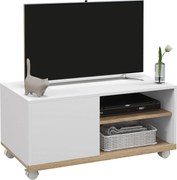 HOMCOM Modern TV Állvány Kerekekkel 42 Hüvelykes Televíziókhoz, 1 Ajtós és 2 Polcos Tárolóval, 80x45x39,5 cm Fehér | Aosom