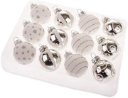 Glimmer Collection üvegdíszek, ezüst és fehér, 12db, átmérő 3 cm
