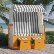 vidaXL fehér és szürke polyrattan és tömör fa strandszék tetővel