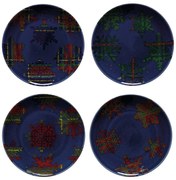 Snowflake 4 db-os kék-piros agyagkerámia desszertes tányér szett, ø 21,6 cm - Casafina