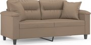 vidaXL 2 személyes cappuccino színű műbőr kanapé díszpárnákkal 140 cm