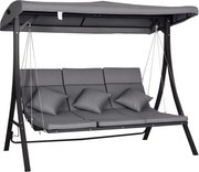 Outsunny 3-Fős Hollywoodi Hintaágy, Állítható Napernyővel, Párnákkal Ellátott Hinta, Maximum 270 kg Teherbírás, Fém, Textil, Szürke, 200 x 115 x 168 c
