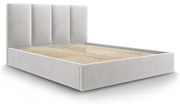 Világosszürke kárpitozott franciaágy tárolóhellyel ágyráccsal 180x200 cm Juniper – Mazzini Beds