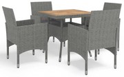 5 részes szürke polyrattan és akácfa kerti étkezőgarnitúra