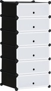 HOMCOM Műanyag Cipőtartó Polc 6 Pár Cipőhöz, Cipődoboz Előszobába, DIY Moduláris Polc, Cipőtároló Fekete+Fehér 49 x 36,5 x 108 cm | Aosom