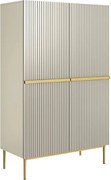 Nicole magas komód 100 cm, kétszárnyú, bordázott előlap - kasmír / arany lábak